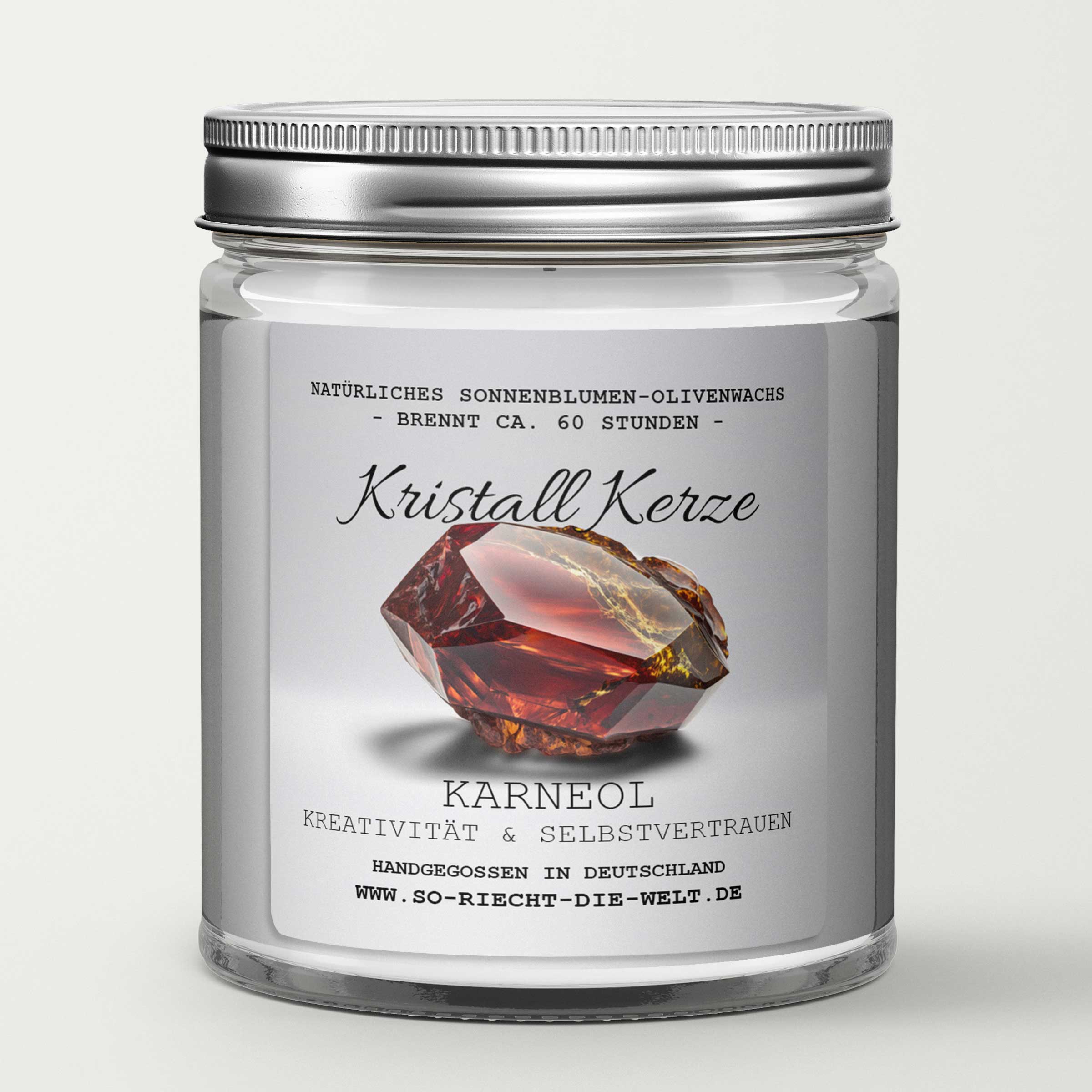KREATIVITÄT & SELBSTVERTRAUEN - Karneol Kristall Duftkerze - Bergamotte | Kaschmir - Heilende Kerze, Edelsteine, Reiki, Kristall, Stein, Heilung, Reinigung, Meditation, Geschenk