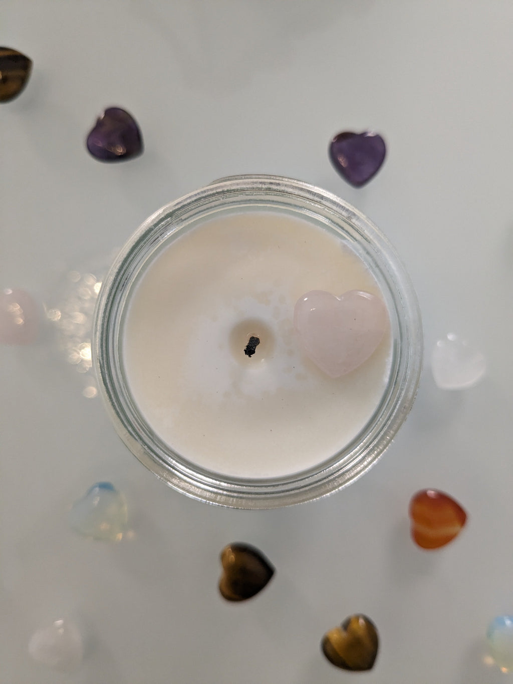 LIEBE - Rosenquarz Kristall Duftkerze - Kaschmir |  Patchouli | Jasmin - Heilende Kerze, Edelsteine, Reiki, Kristall, Stein, Heilung, Reinigung, Meditation