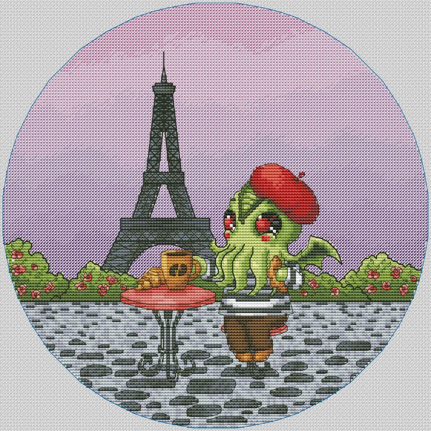 Cthulhu in Paris - PDF Cross Stitch Pattern