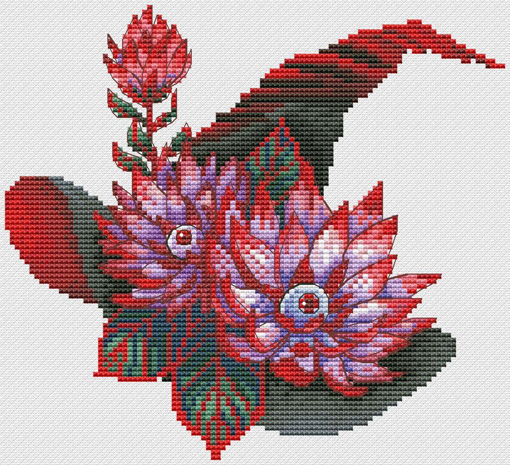 Witch Hat with Flowers - PDF Cross Stitch Pattern